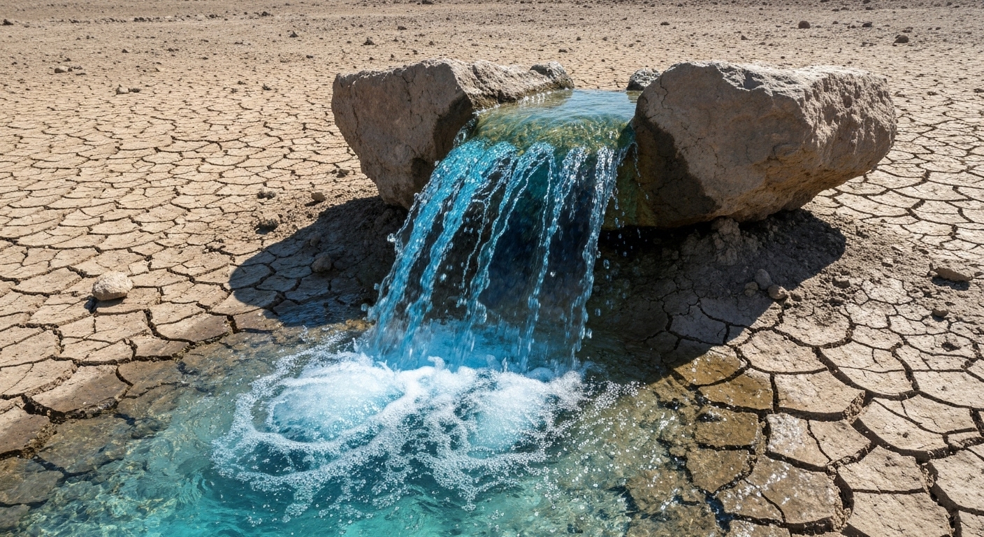 山中流淌的河流，水流清澈，象征圣灵的活水江河。