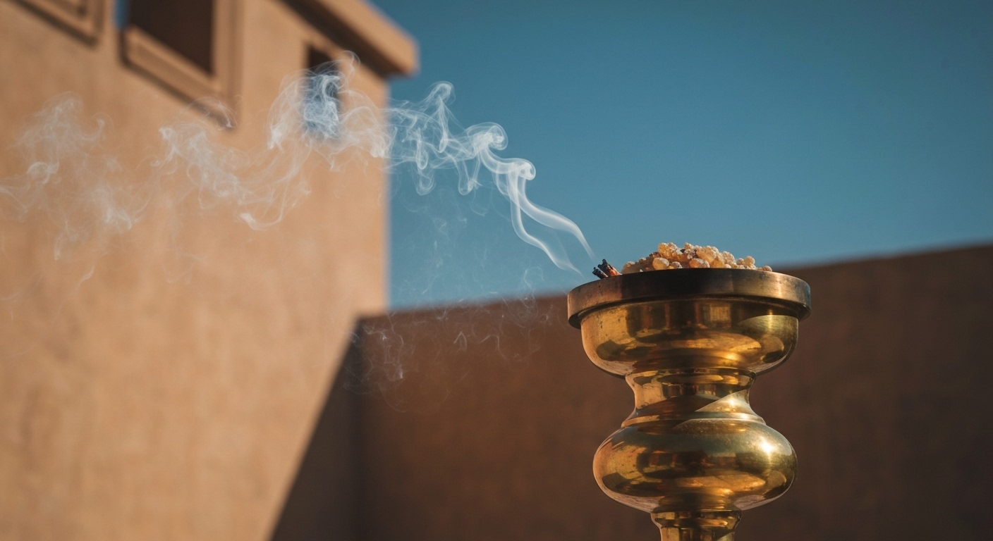 乳香树脂的特写，金黄色的泪滴状物质，象征着信心和纯洁。